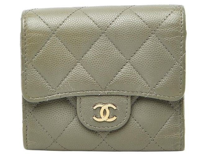 Timeless Cartera tríptico Chanel Coco Mark en piel caviar gris Castaño