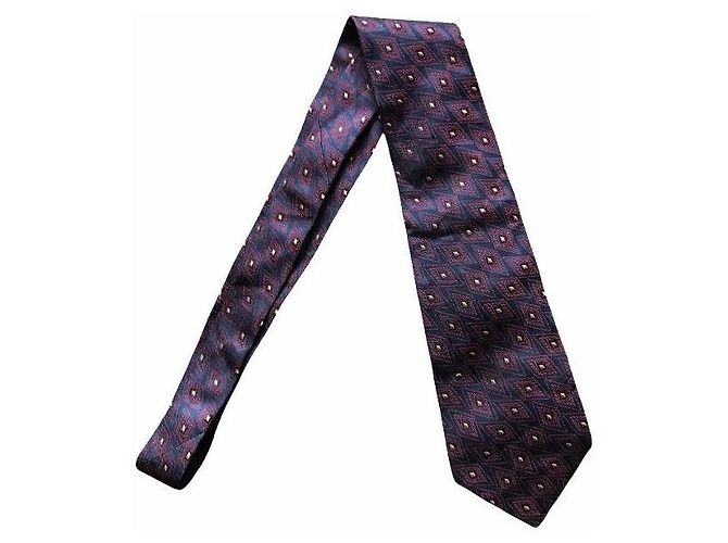 Chanel Silk Jacquard Diamond Pattern Tie Red Dark blue