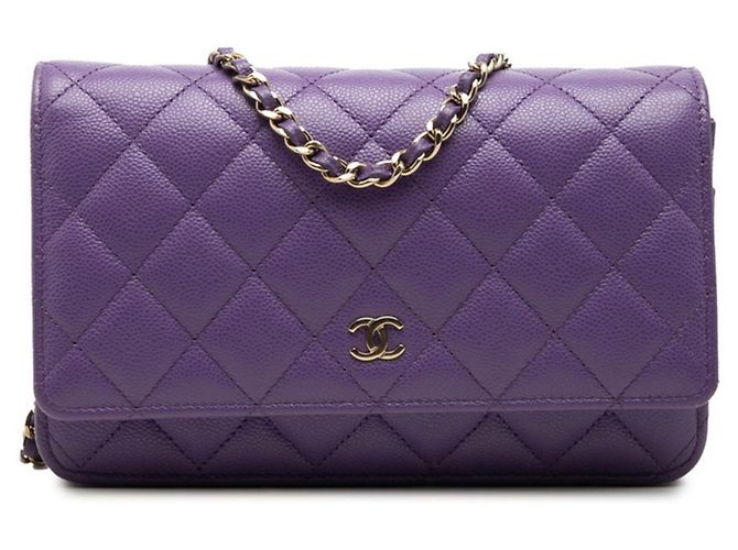 Bolso de Hombro Chanel Coco Mark Matelassé Chain Dorado Púrpura