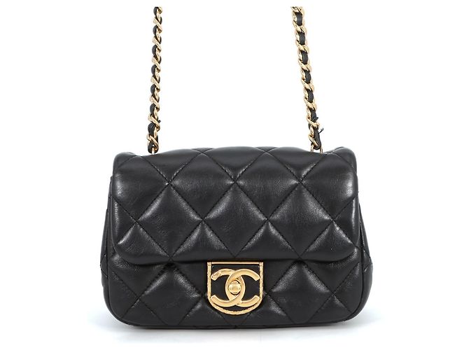 Borsa a tracolla Chanel in pelle di agnello nera Nero