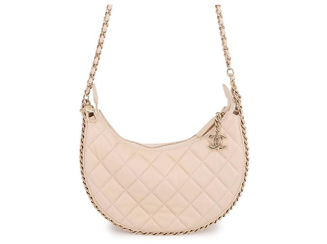 Bolsa de Ombro com Corrente Chanel Matelassé Small Hobo Bege