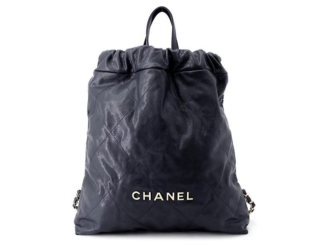 Chanel Navy Grained Calfskin Backpack Navy blue
