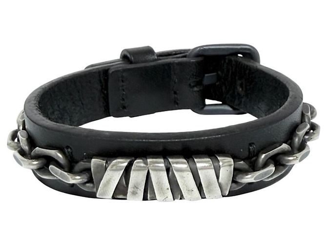 Bracciale charm in pelle e argento 925 da uomo Bottega Veneta Nero