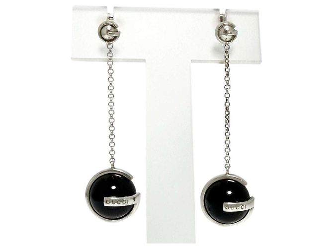 Pendientes de cadena de bolas para mujer Gucci Negro Plata
