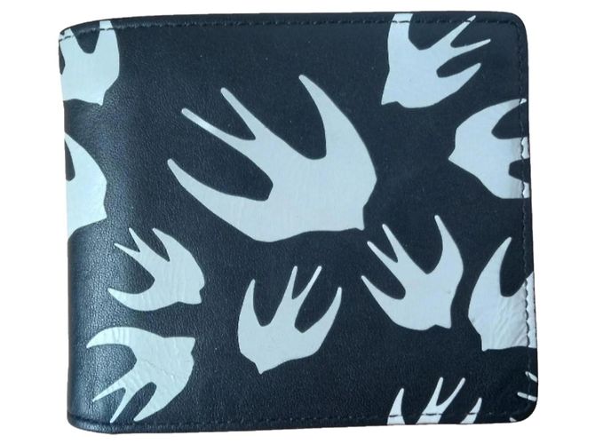 Alexander McQueen Swallow Print Bi-Fold Wallet Black White