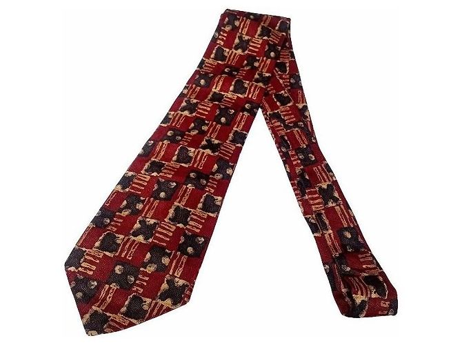 Yves Saint Laurent Geometric Silk Tie Black Red Golden