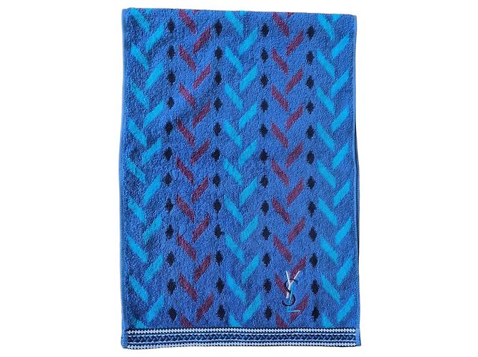 Toalla de algodón Yves Saint Laurent con estampado geométrico Negro Roja Azul Azul claro Azul oscuro