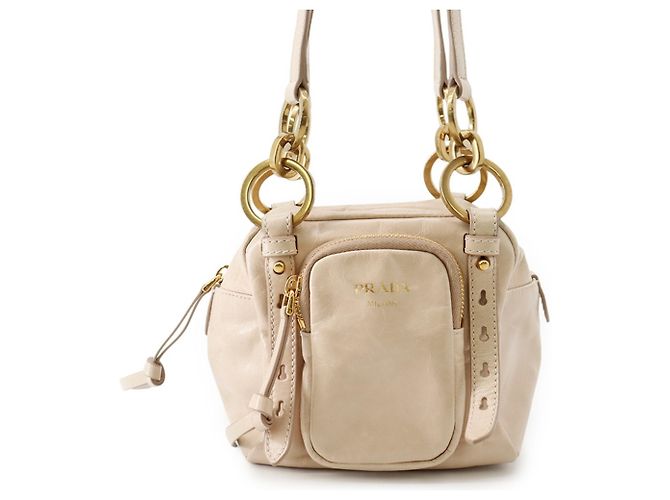 Prada Soft Lux Leather Shoulder Bag Beige