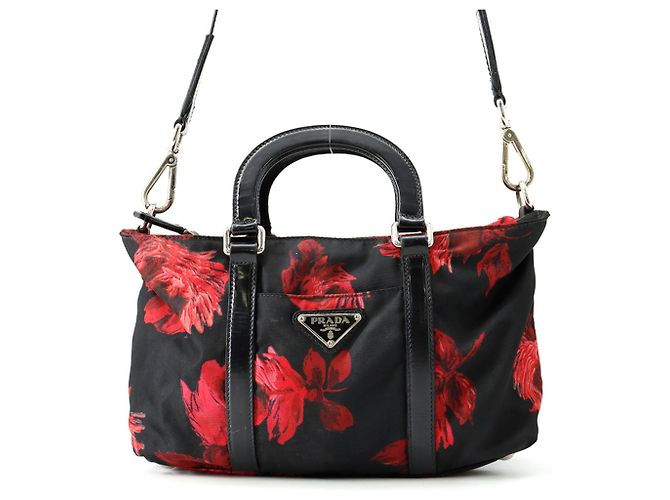 Prada 2-Way Shoulder Handbag Black Red