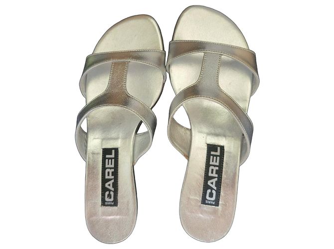 Carel Leia Silver Leather Mules Silvery