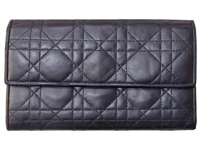 Dior Cannage Navy Blue Leather Wallet