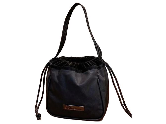 Blumarine Mini Bolsa Saco de Nylon Preta Preto