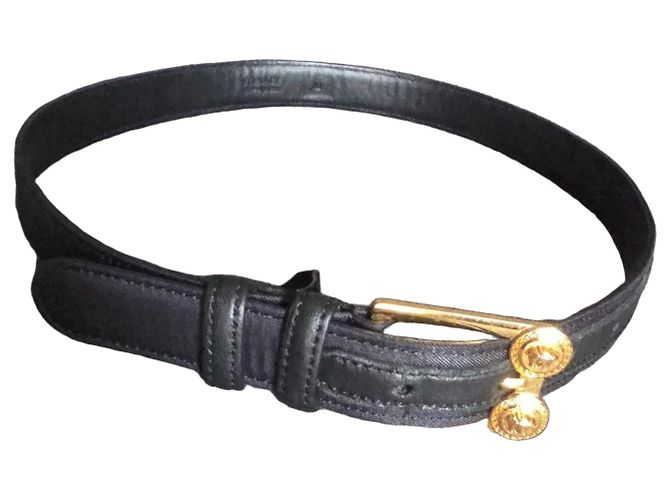 Cinto Versace Couro Preto Fivela Medusa Dourada