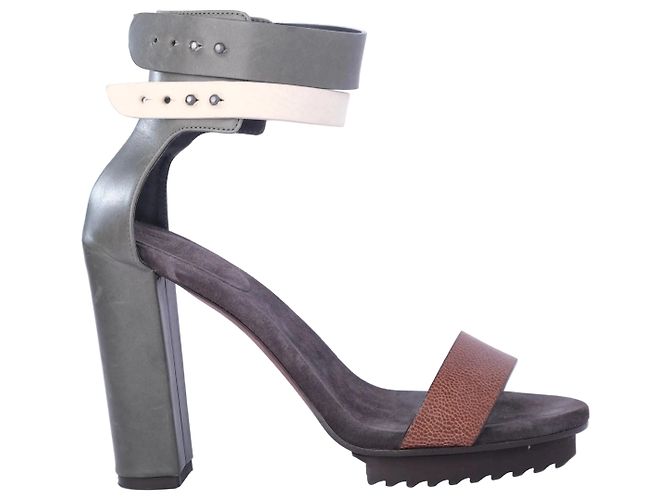 Sandalo con platform colorblock verde e marrone Brunello Cucinelli Multicolore