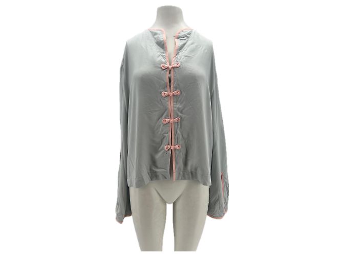 Autre Marque Blusa grigia con fiocco rosa Grigio