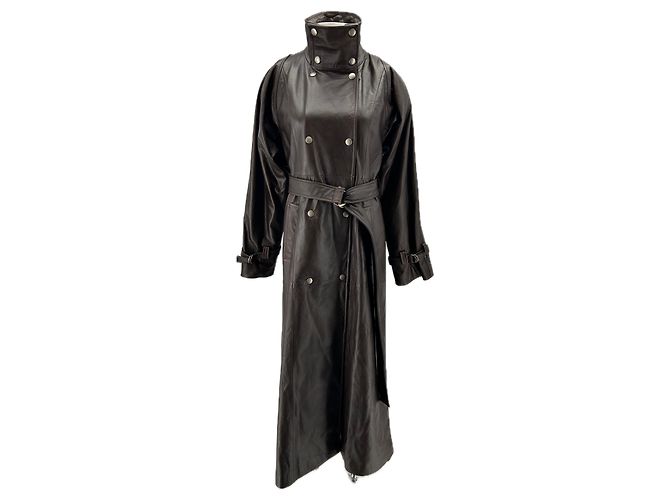 Autre Marque Brauner Leder-Trenchcoat
