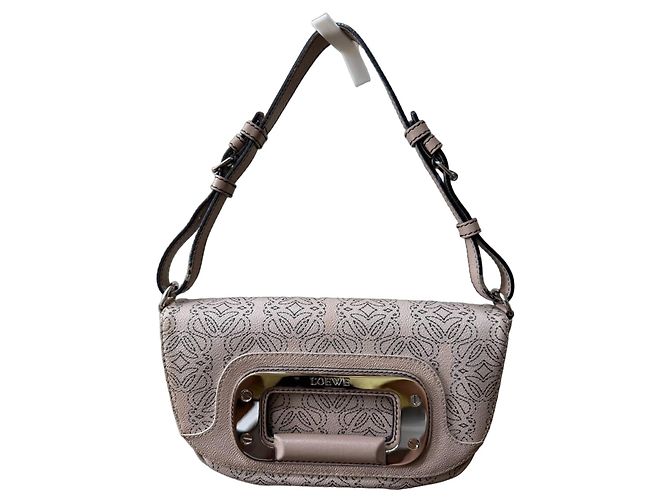 Loewe Bolsa de ombro Anagram Coated Canvas Kite Baguette Rosa Bege Cinza