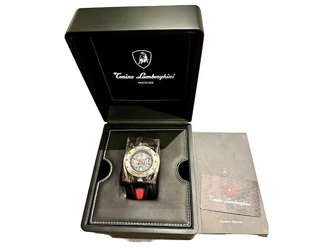 Tonino Lamborghini Cuscinetto Orologio Automatico Nero Rosso Silver hardware