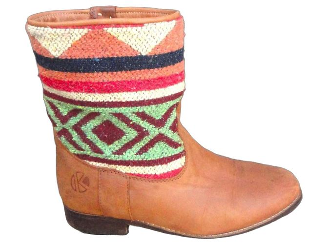 Autre Marque Kiboots Kilim Leather Ankle Boots Brown Multiple colors