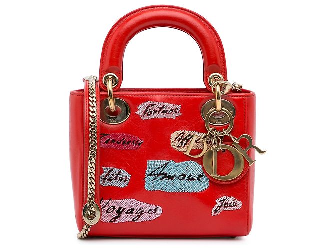 Lady Dior en cuir de veau rouge avec sequins
Mini