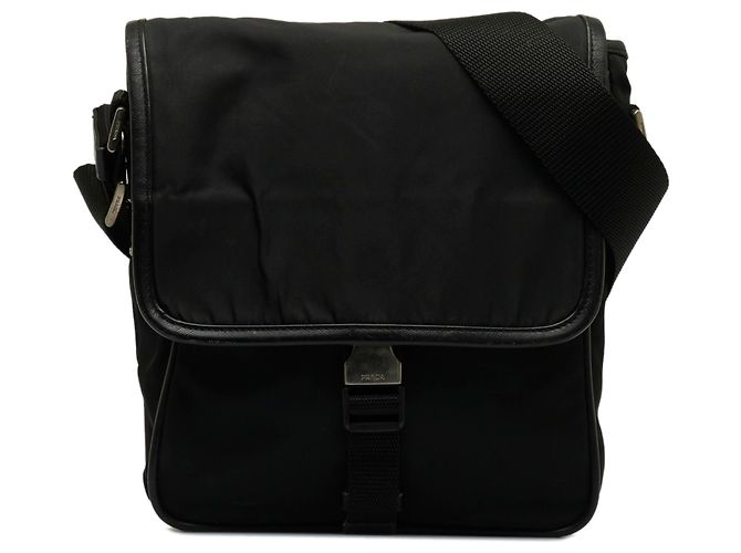 Bolsa Messenger Prada Black Tessuto com fivela Preto