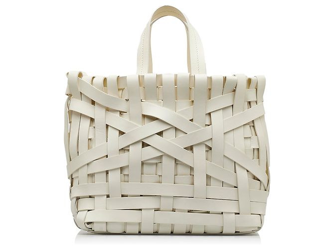 Cabas panier en cuir tressé blanc Jil Sander