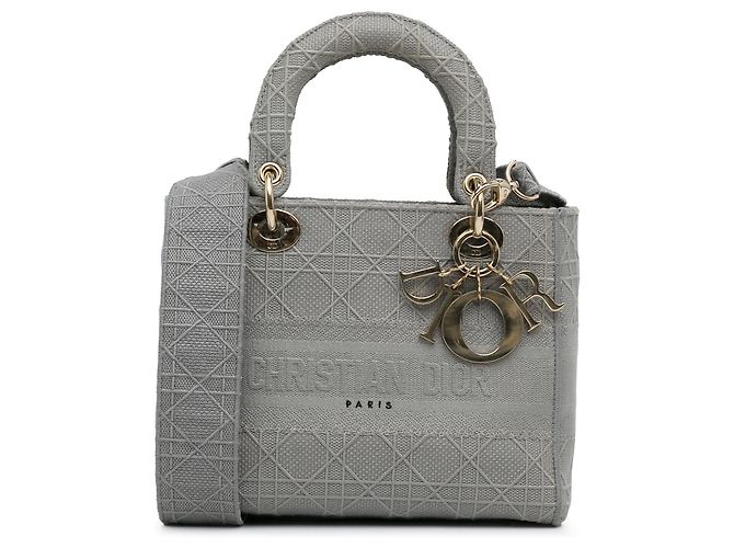 Dior Gris Toile Cannage Lady D Lite Taille Moyenne Marron