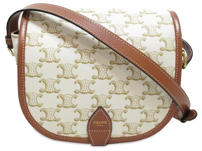 Céline Celine White Medium Triomphe Coated Canvas Folco Crossbody Bianco Crudo