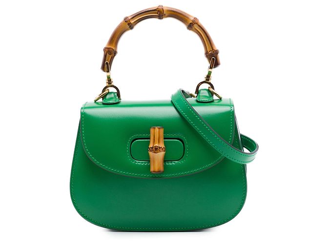 Bamboo Bolsa Gucci Mini em couro de bezerro verde 1947 com alça de bambu