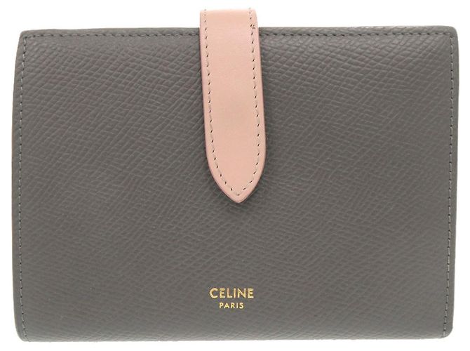 Céline Celine Gray Leather Multifunction Strap Wallet Brown