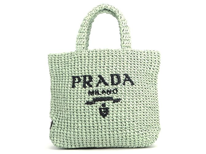 Tote Sac cabas en crochet Prada en raffia vert