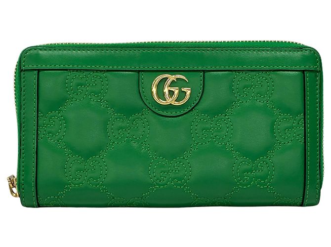 Cartera larga de cuero verde Gucci