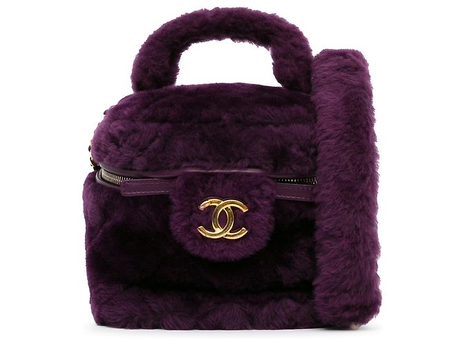 Chanel Vanity Case Purple Small Quilted Shearling Lila