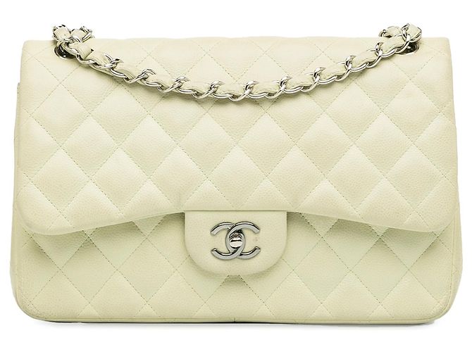 Chanel White Jumbo Classic Caviar Double Flap Blanc Écru