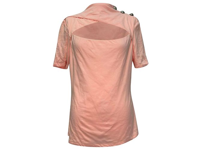 Camiseta Balmain con recortes y botones decorados en algodón melocotón