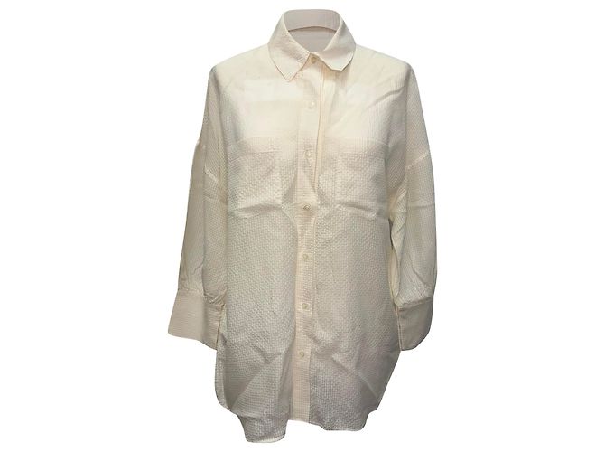 Anine Bing Texturierte Button-Down-Hemd aus Elfenbeinfarbener Viskose