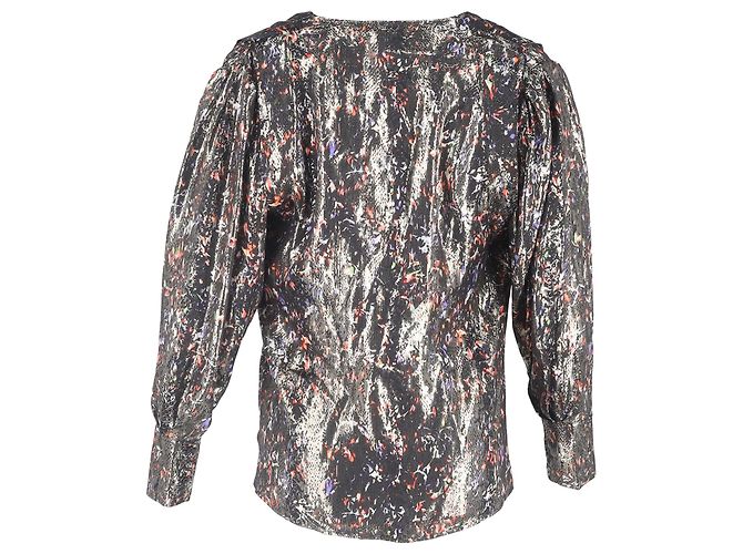 Blusa transpassada estampada Milana em seda prateada Iro Multicor