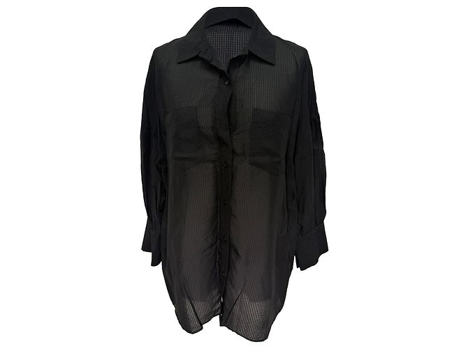 Anine Bing Texturierte Button-Down-Hemd aus schwarzer Viskose
