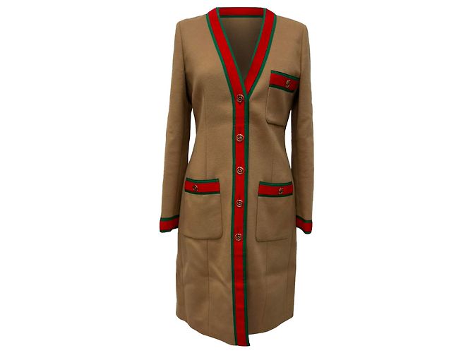 Gucci GG Web Single-Breasted Coat in Brown Wool
