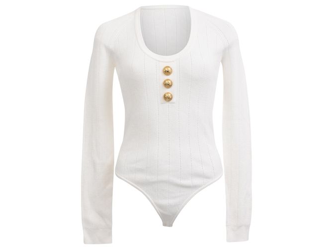 Body Balmain em viscose canelada com decote canoa branco
