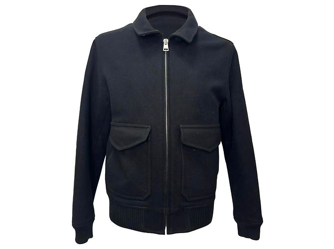 Sandro Paris Zip-Up Utility Jacket in Black Wool