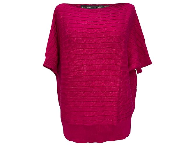 Suéter de gola canoa em malha tricotada Ralph Lauren em algodão rosa