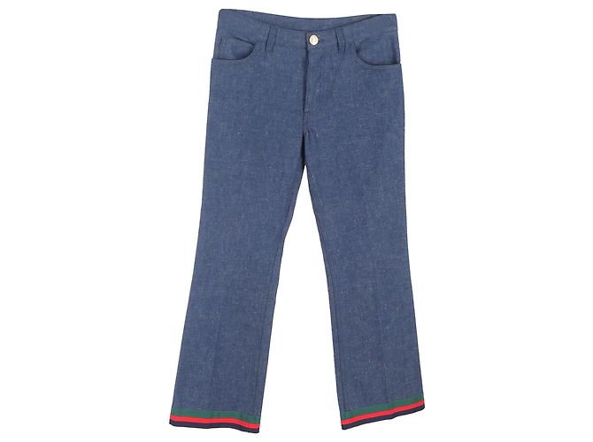Jeans Flare Gucci Rabbit Patch em denim azul claro