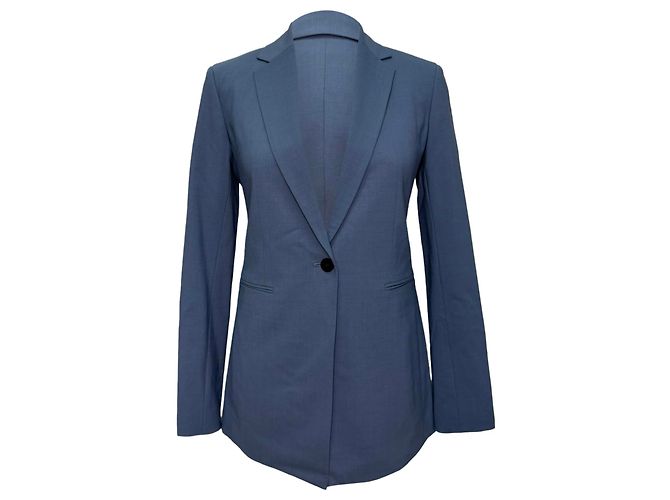 Theory Single-Breasted Blazer in Navy Blue Wool