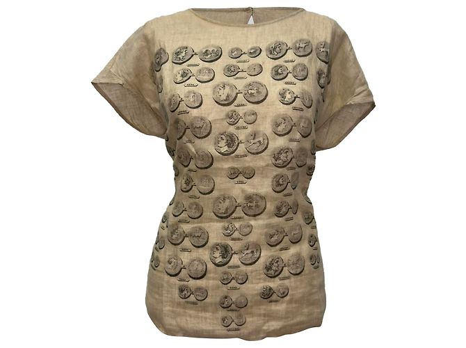 Camicetta Dolce & Gabbana con stampa di monete romane in lino beige