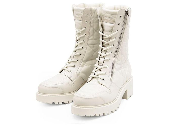 Bottines en cuir Cannage Christian Dior Beige Écru