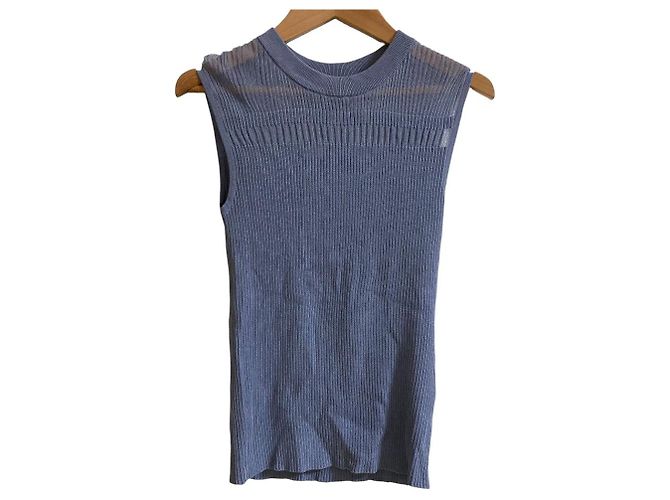 Autre Marque Top de malha transparente canelada Diagram Azul