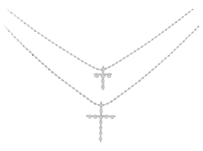 Autre Marque Au750 Cross Diamond Halskette Silber