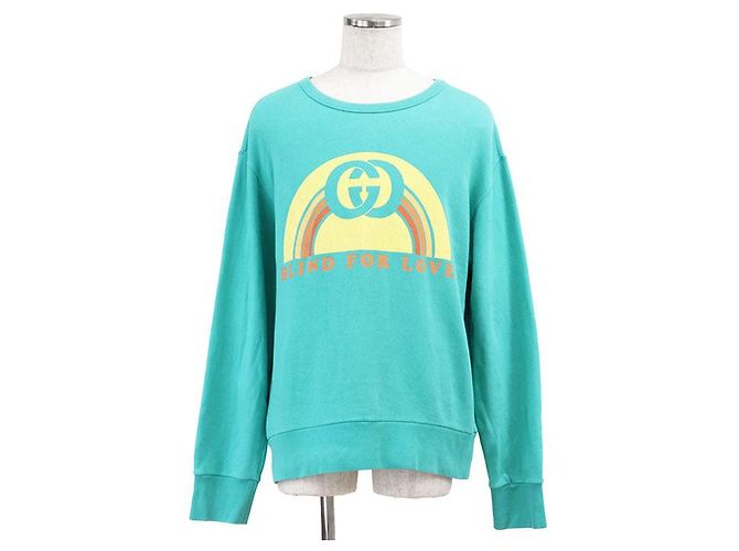 Gucci BLIND FOR LOVE GG Logo Baumwoll-Sweatshirt Blau Türkis