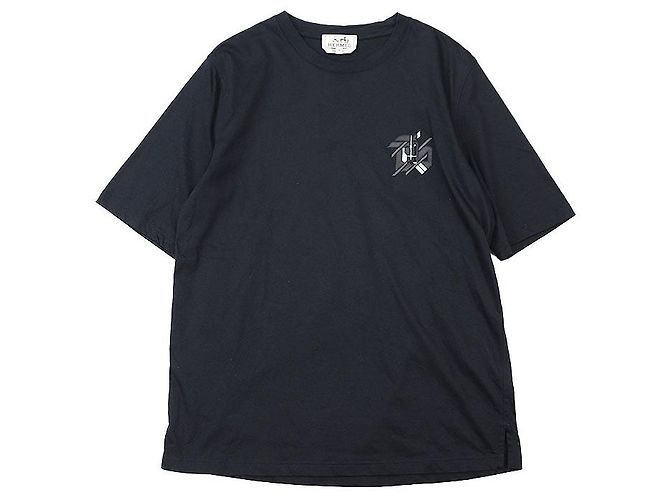 Hermès Camiseta de algodón con parche de piel de cordero Hermes Azul